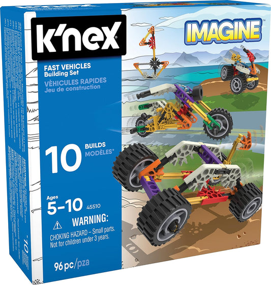 K'NEX 96 Piece Construction Toy - Fun Fast Vehicles Building Set for Sensory Play | 10 Model Beginner Kit