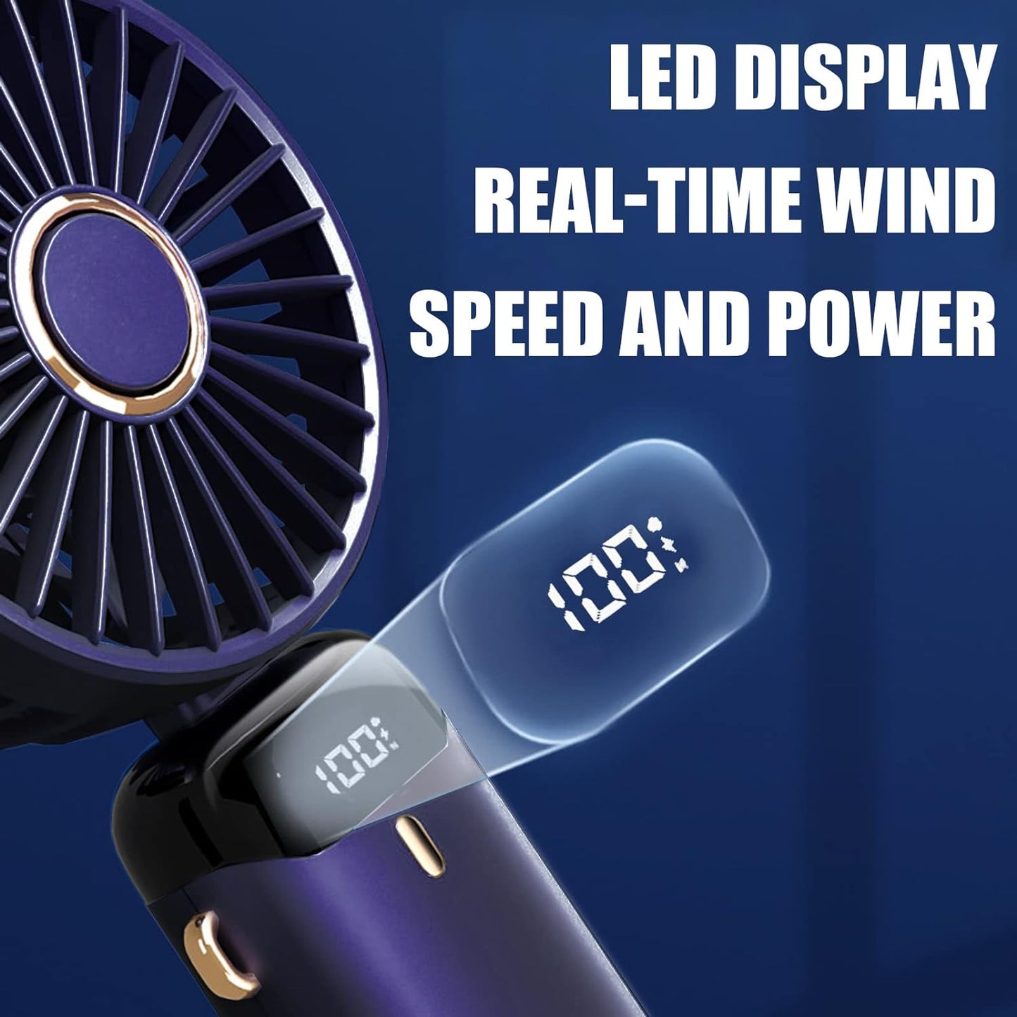 Handheld Fan, Foldable Desk Desktop Fans with LED Display for Home Office Bedroom Outdoor Travel, Battery Operated